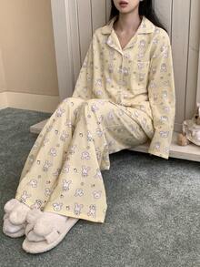 DAZY 可爱兔子印花女士睡衣套装