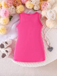 Elladie kids 女婴无袖针织连衣裙，简约休闲连衣裙，饰有蝴蝶结，适合夏季日常穿着 - 玫紅色 - 查看 2