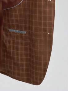 Officeau Furuyal 男士条纹单排扣长袖修身西装外套，棕色，尺码 XS-3XL，适合派对、婚礼、通勤、晚宴、商务场合 - 咖啡棕 - 查看 8