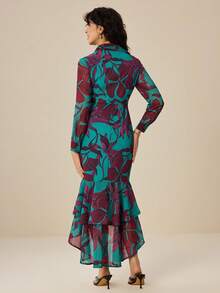 Felipe Marques Women's Floral Print Shirt Collar Maxi Dress, Casual For Spring/Autumn, Vacation, Party, Evening - Red - View 2