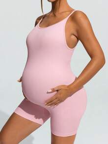 SHEIN Maternity Comfortable Breathable Romper - Pink - View 3