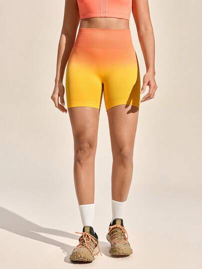 Exploreva 女士无缝渐变色户外紧身瑜伽裤；高腰收腹骑行短裤；适合跑步；健身；日常穿着；健身房；训练