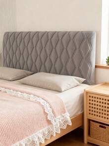 天鹅绒床头板套 全包覆式设计 超柔软绗缝衬垫 防尘 现代卧室装饰 纯色软垫升级 - 灰色 - 查看 4