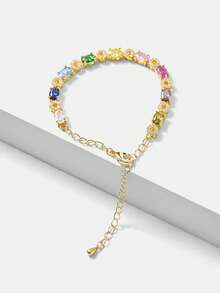 MOTF PREMIUM 女士彩色锆石手链，新款多巴胺轻盈奢华小众精致珠宝 - 金色 - 查看 5