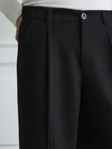 HUEFORM 男士休闲阔腿黑色长裤，带口袋和压褶 - 黑色 - 查看 6