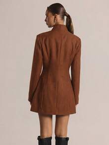 MUSERA Đầm blazer dài tay cổ cao, dáng suông, thắt eo, thích hợp mặc đi chơi hàng ngày, dự tiệc tối, gợi cảm, dễ thương, thoải mái, thanh lịch, sang trọng, dự đám cưới. - màu nâu - Xem 6