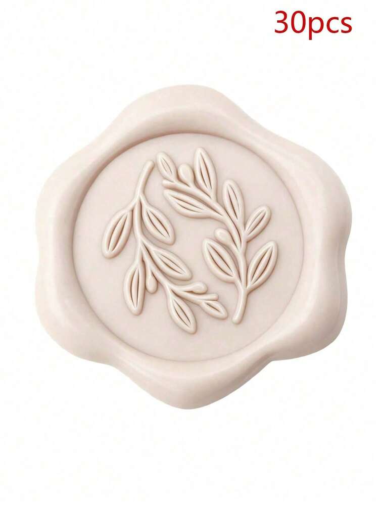 30张橄榄枝蜡封贴纸，婚礼派对邀请函信封封口自粘蜡封贴纸，适用于邀请函、贺卡、礼品包装 - 米色 - 米色 - 查看 8