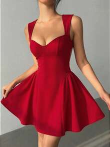 Aloruh 浪漫约会之夜情人节红色大翻领露背无袖修身荷叶边迷你连衣裙（女款）