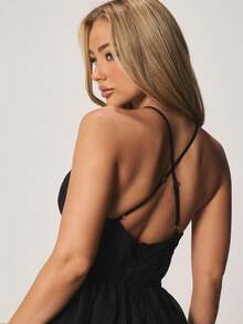 MISSGUIDED Lace Trim High Low Ruffle Hem Maxi Dress Sleeveless V-Neck Empire Waist Flowing Chiffon Evening Formal Cocktail Asymmetrical - Black - View 6