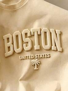 Manfinity Joysei Áo thun ngắn tay nam cỡ lớn màu kaki đậm với họa tiết chữ 3D phối hợp - Màu Khaki - Xem 2