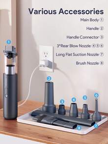 Teckwe 迷你吸尘器，4500PA超强吸力，车载吸尘器，强劲吸力，轻松吸除灰尘，双层过滤系统，低噪音，适用于汽车和家庭清洁 - 灰色 - 查看 7