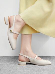 CUCCOO BIZCHIC 女士简约黑色露跟平底鞋，无后跟休闲通勤鞋 - 米色 - 查看 5