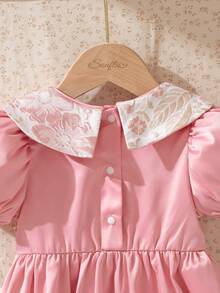 Souflis French Retro New Spring/Summer Baby Girls Elegant Floral Ruffle Collar Dress, Suitable For Parties, Outings And More Occasions