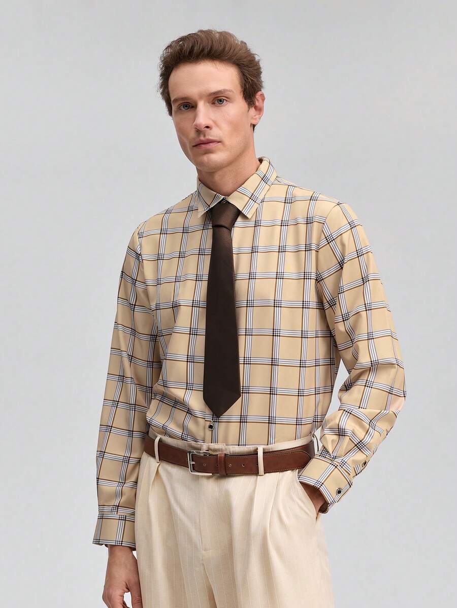 Officeau New Fashion Casual Plaid Print Long Sleeve Shirt, Fall Spring To Summer