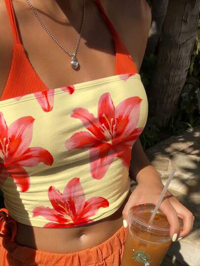 Sundraya Women's Floral Print Bandeau Top, Fashionable & Versatile For Dates And Outings