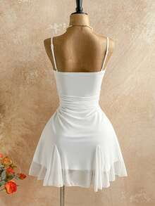 Soleia 女士纯色吊带迷你连衣裙，休闲沙滩度假装 - 白色 - 查看 3