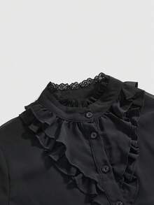 ROMWE Women's Gothic Chiffon Semi-Sheer Striped Bow Blouse - Black - View 3