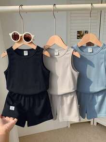 Loomiva Set de 6 piezas de chaleco y pantalones cortos de punto casual y lindo para bebé niño, paquete básico, para verano - Multicolor - Ver 9