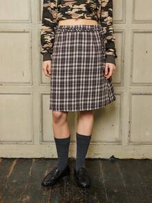 COUREZ Tie Waist Check Mini Skirt /Y2K Outfits For Women Brown Skirts Cute Spring Outfits Going Out Party Outfits Festivals Outfits Plaid Check Skirt Low Rise Skirt - Coffee Brown - View 6