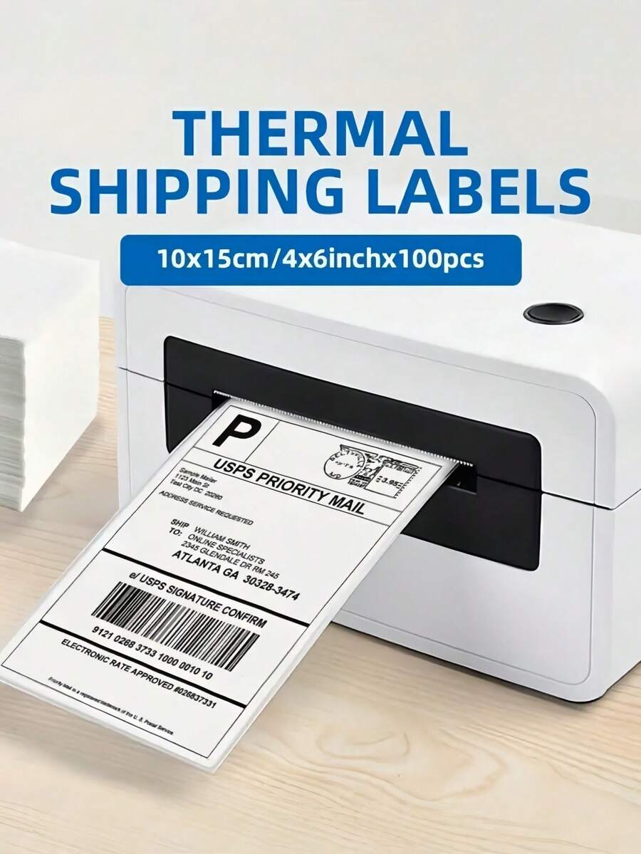 100/ 200PCS White Thermal Shipping Label Paper 4X6 Inches Compatible With Label Printer For Packaging Mailing Business Home Office Use Multipurpose Sticker Adhesive Paper Holiday - White - View 1
