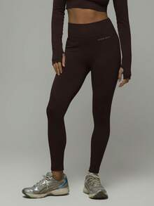 Musera Sport High Waisted Seamless Logo Activewear Leggings Workout Hiking Women Gym Fitness - Chocolate Brown - View 2