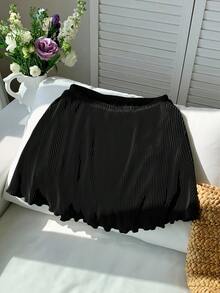 SHEIN EZwear 休闲纯色宽松女裙 - 黑色 - 查看 7