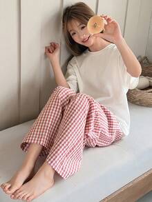 Dazy Kids 少女宽松圆领短袖休闲夏季睡衣 春季 - 粉色 - 查看 4