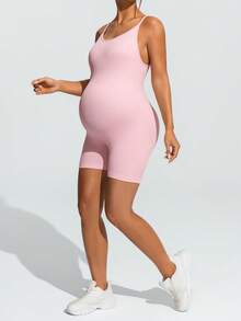 SHEIN Maternity Comfortable Breathable Romper - Pink - View 5