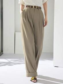 Heiryn Women's Casual Pleated Slant Pocket Straight Leg Pants - Blue - View 6