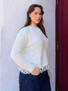 Nezia Cruz Plus Size Solid Color Button-Front Long Sleeve Casual Blouse, For Winter Fall Cloth For Women - White - View 5