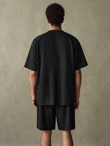 SWAVVY Men's Casual Daily Fashion Street Contrast Stitch Graphic T-Shirt And Shorts Set, Summer - Black - View 7