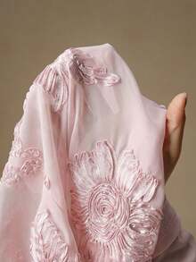 Anewsta Blusa elegante de mujer con cuello polo, de manga larga, con bordado floral francés retro y tela transparente, para primavera/verano - Rosa Pálido - Ver 7