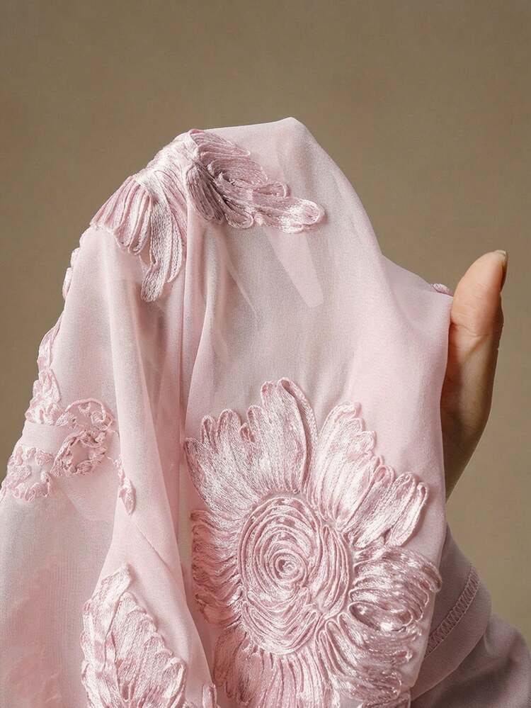 Anewsta Women's Elegant Retro French Floral Embroidery Sheer Long Sleeve Polo Collar Blouse, Spring/Summer - Baby Pink - View 7