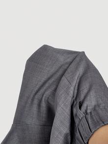 SHEIN MOD 百搭双腰带阔腿铆钉灰色短裤，休闲、正式、制服、办公穿着皆宜，秋季必备 - 深灰色 - 查看 6