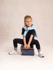 GLOWMODE 14" Kids Wear FeatherFit™ Little Mover Buttery-Soft Side Pockets Active Leggings Low Impact Daily Casual Wear - Black - View 7