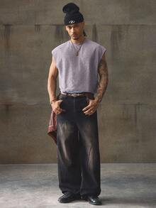 AXEPEAK Men's Shiny Round Neck Loose Fit Tank Top - Dusty Purple - View 3