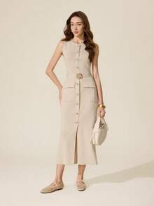 CUCCOO BASICS Zapatos planos casuales y de moda con diseño de hebilla para mujer - Caqui - Ver 4