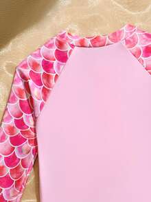 Young Girls One Piece Cute Pink Fish Scale Splicing Pink Printed Top Knitted Fabric Long Sleeve Zipper Design Split Two Piece Set Fashionable And Casual Exquisite Gorgeous Ladies Suitable For Swimming Suitable For Summer Vacation Beach Beach Swimming Pool Summer Party Leisure Vacation Kids Girl Rash Guard 2 Piece Pink Swim Shirt For Girls Kids Clothing Sun Protection Girls Swimsuit Long Sleeve Rash Guard Girls Rash Guard 2 Piece - Multicolor - View 7