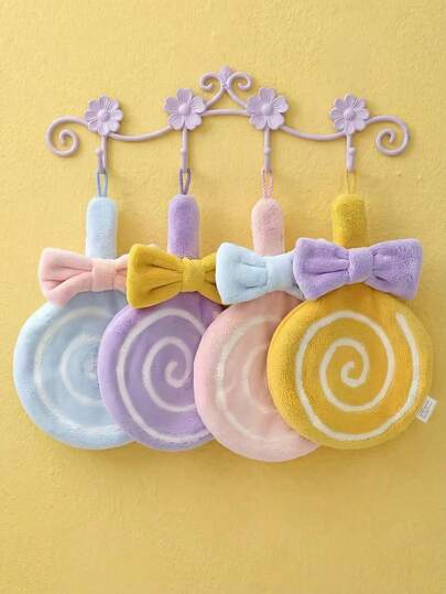 Joivida Lollipop-Shaped Hand Towel, Cute Cartoon Hanging Towel With Loop, Super Soft & Absorbent Coral Fleece For Kitchen And Bathroom Decor