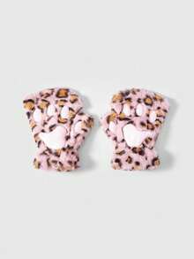 ROMWE Fairycore 1 par de guantes sin dedos con estampado de leopardo amarillo-marrón retro Y2K, accesorio versátil para otoño/invierno, Halloween, adecuado para uso diario, fiestas y reuniones - Color de tarjeta rosa - Ver 1