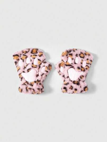 Fairycore 1 Coppia di guanti senza dita retrò in stile Y2K con stampa leopardata giallo-marrone, accessorio versatile per l'autunno/inverno, Ognissanti, adatto per uso quotidiano, feste e raduni