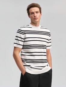 Officeau Promotion Men's Casual Colorblock Striped Short Sleeve Knit Top, Versatile For Daily Wear, Spring/Summer Spring To Summer - Multicolor - View 8
