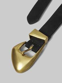 Ontre Black Velvet Metal Buckle Waist Belt, Suitable For Dresses - Black - View 4