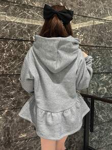 FRIFUL 女士宽松卫衣，荷叶边下摆，蝴蝶结领口装饰，灯笼袖，甜美风格