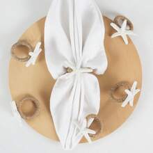 4-20 Pcs Hand-Woven Linen Rope White Resin Starfish Napkin Rings, Ideal For Outdoor, Themed And Holiday Table Decor - Multicolor - View 2