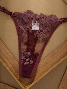 Seduluxe 2pcs Mesh Embroidery Women's Lingerie Set - Rust Brown - View 4