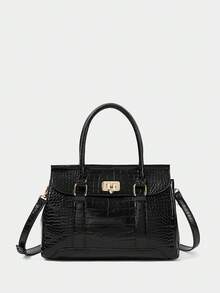 SHECARRY 时尚百搭手提包通勤包，时尚酒红色包包，优雅女士情人节包 - 槍色 - 查看 4