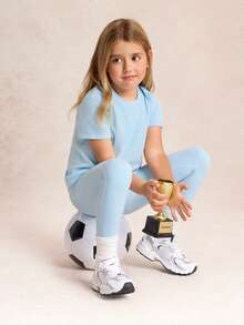 GLOWMODE 14" Kids Wear FeatherFit™ Little Mover Buttery-Soft Side Pockets Active Leggings Low Impact Daily Casual Wear - Blue - View 8