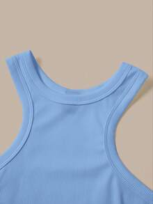 SHEIN BASICS Women's Crew Neck Solid Color Casual Ribbed Fitted Tank Top