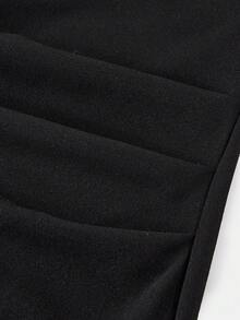 SHEIN Robe longue ajustée minimaliste élégante et décontractée pour préadolescentes, avec encolure ras-du-cou froncée et dos nu - Noir - Voir 6
